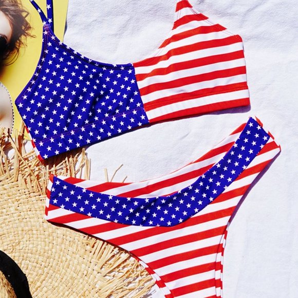American Flag High Cut Bikini Set - Picture 2 of 6